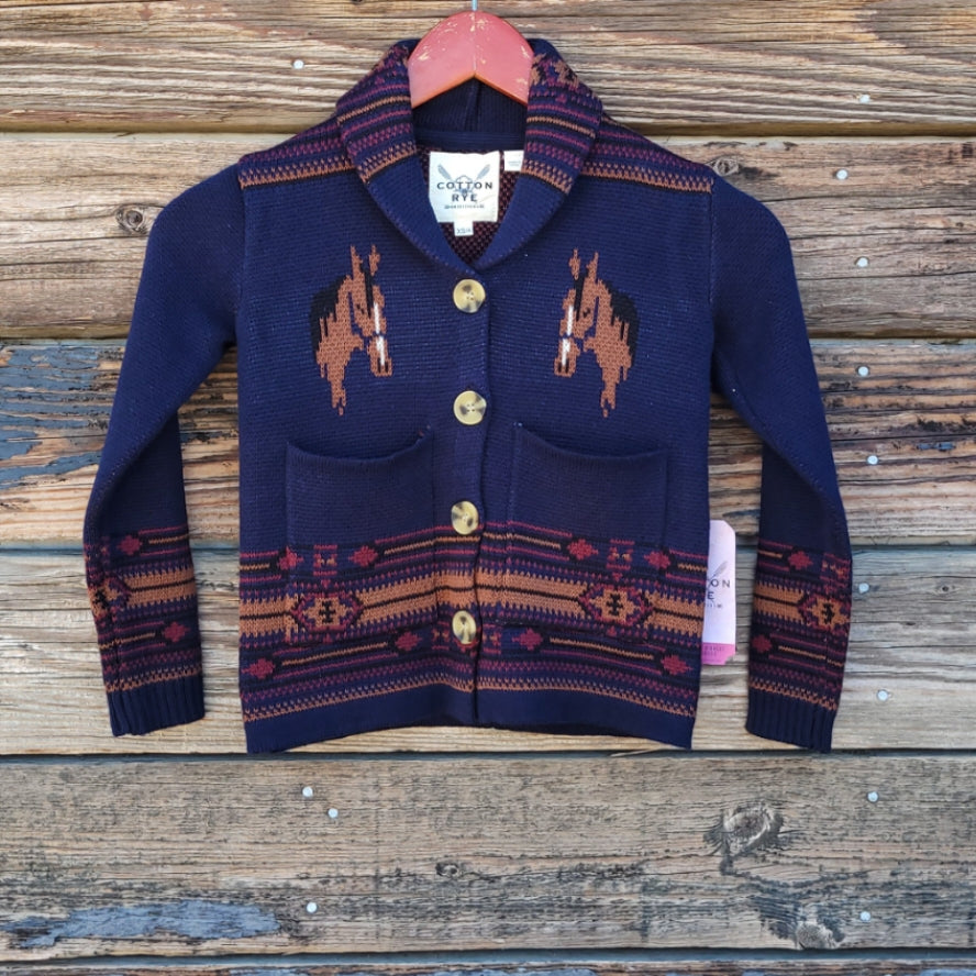 Cotton and Rye - Kid's Horse and Horseshoe Cardigan - Navy