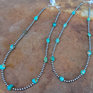 Necklace - 18" Navajo Pearls with Polished Turquoise Free Form Turquoise