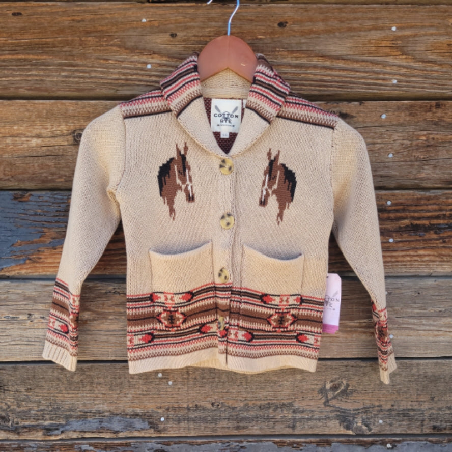 Cotton and Rye - Kid's Horse and Horseshoe Cardigan - Tan