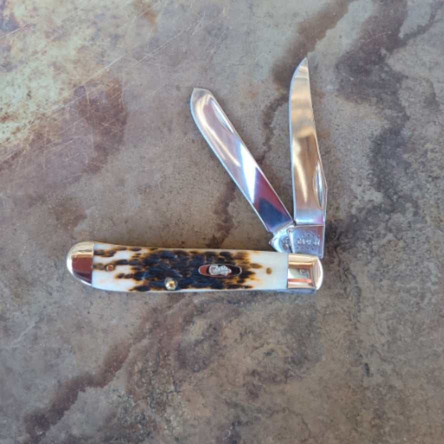 Case Knife - 00013 Amber Bone Peach Seed Jig Mini Trapper