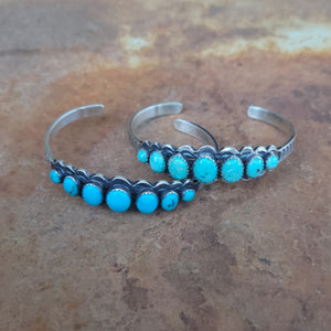 Turquiose Cuff Bracelt with 7 Stones and Stamped Sides