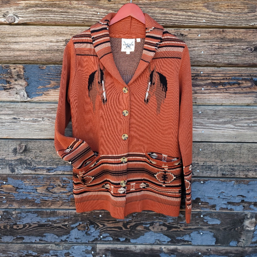 Cotton and Rye - Horse and Horseshoe Cardigan - Rust