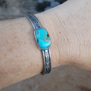 Cuff Bracelet - Single Rectangle Turquoise Stone with Arrow Sides