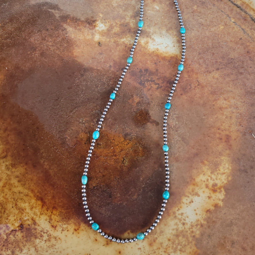 Necklace - 28" Navajo Pearl and Turquoise Necklace