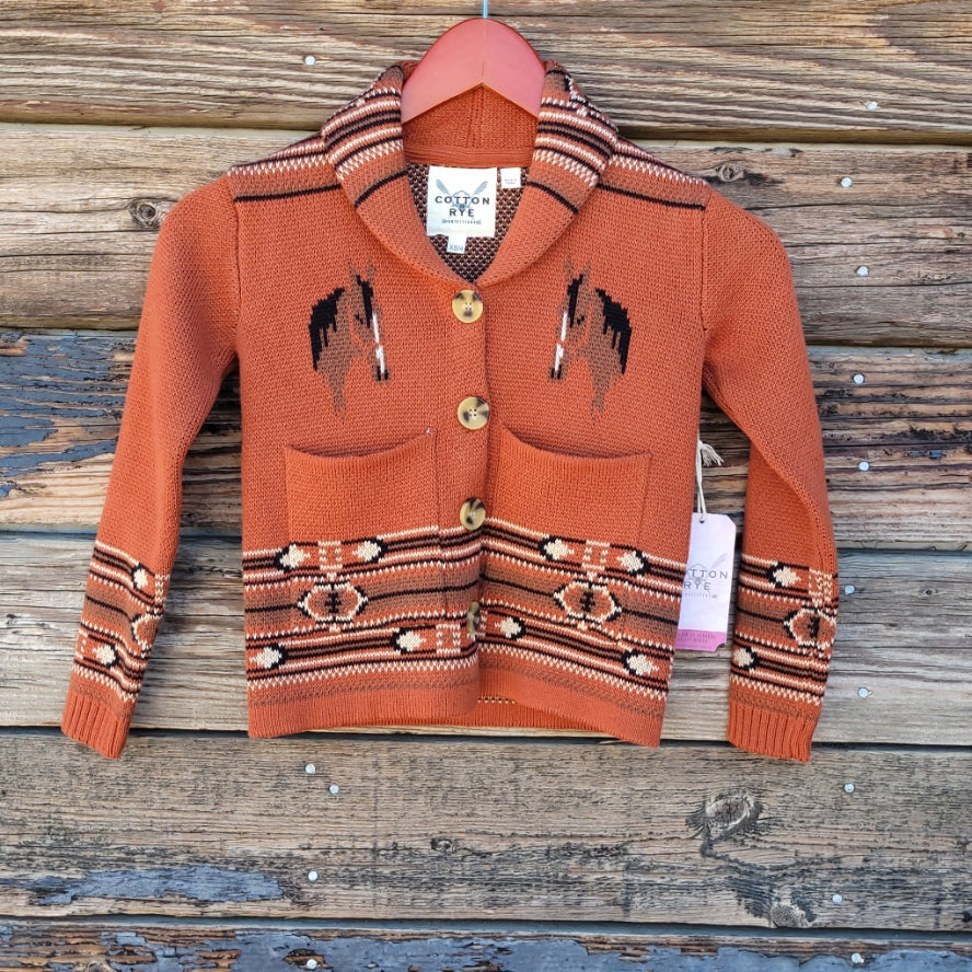 Cotton and Rye - Kid's Horse and Horseshoe Cardigan - Rust