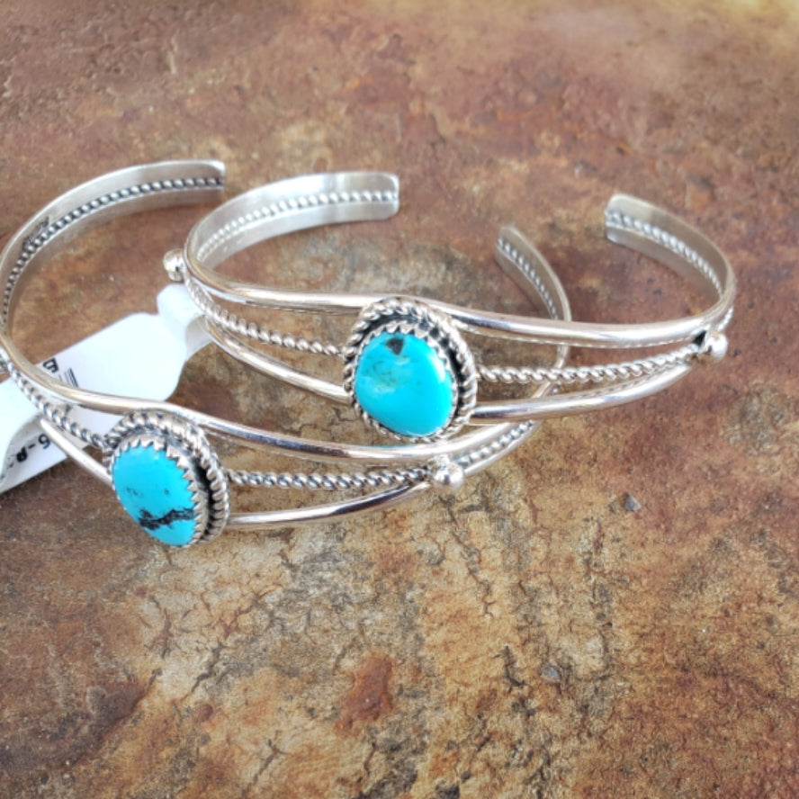 Turquoise and Sterling Silver 3 Wire Shank Cuff Bracelet