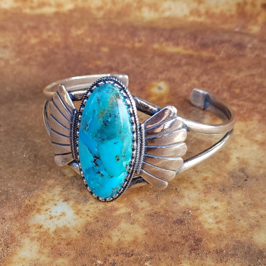 Turquoise and Sterling Abedabun Cuff Bracelet