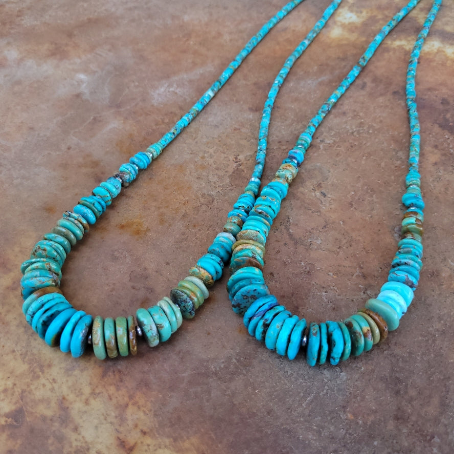 Necklace - 22" Graduated Genuine Multi-Colored Turquoise with Sterling Silver Spacers