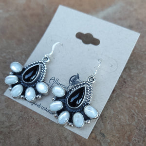 Onyx and Mother of Pearl Dangle Earrings