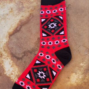 Socks - ACE - Red and Black Southwestern Print